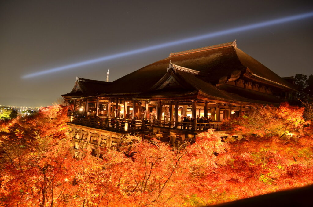 清水寺の紅葉と夜景