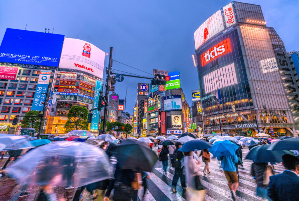 東京　観光　雨　人