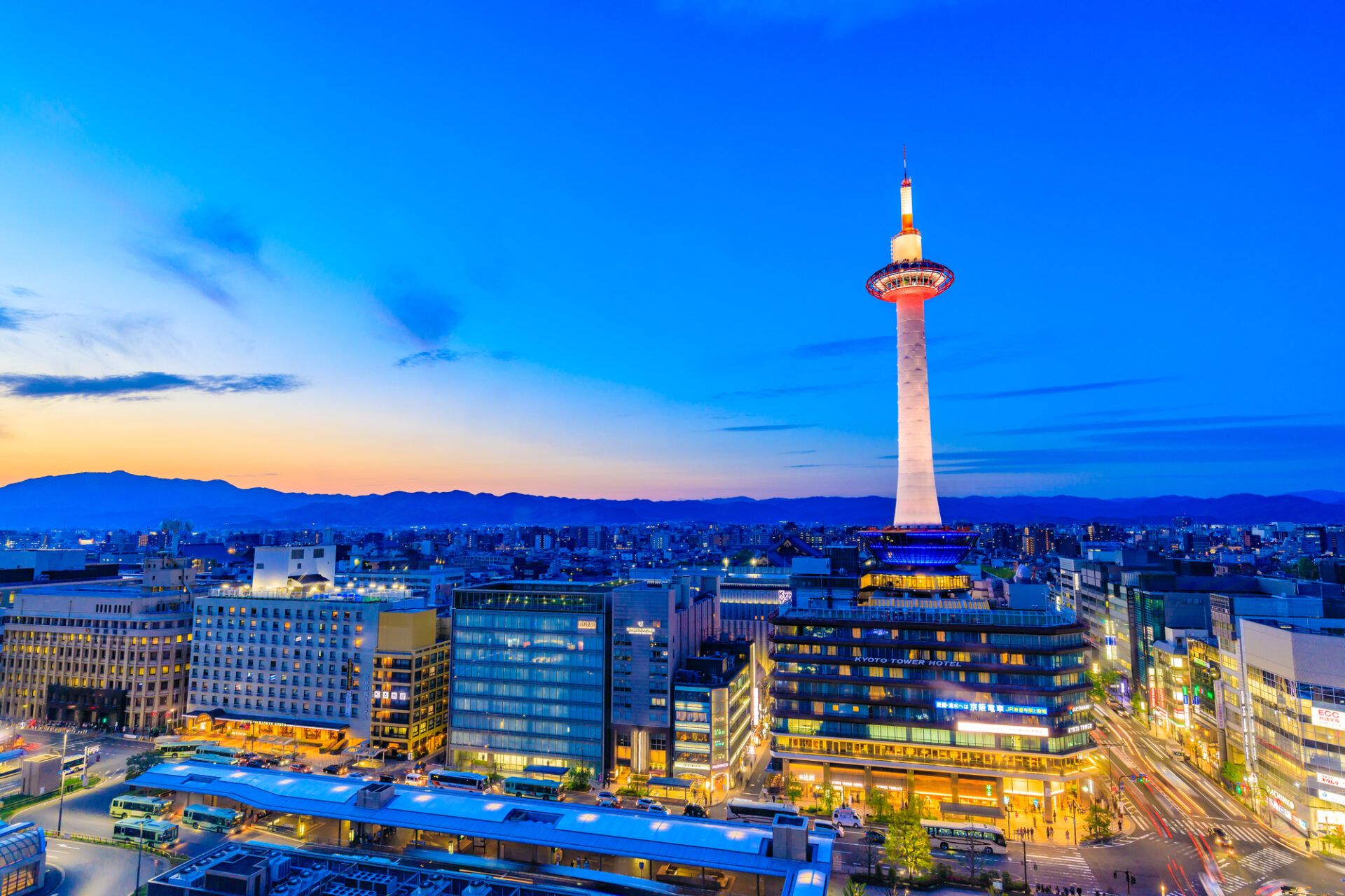 空から眺める京都の夜景