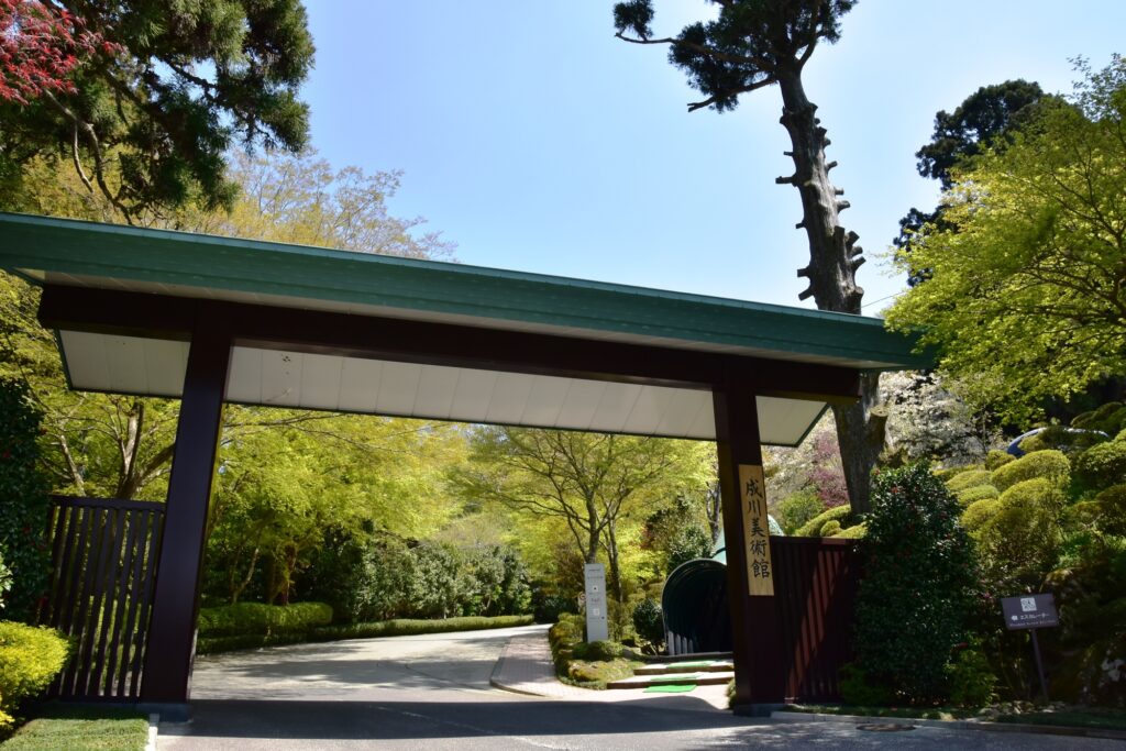 成川美術館入口の門と新緑