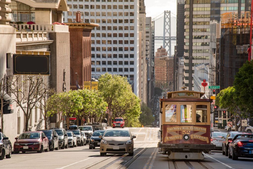 Classic cable car on California street, San Francisco