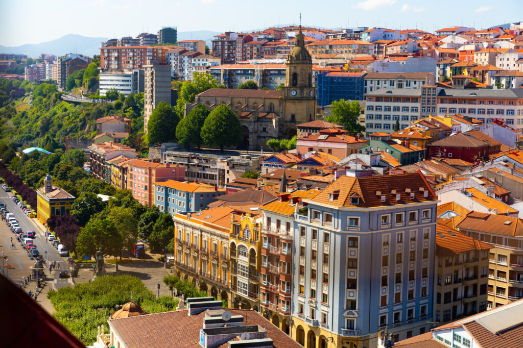 View from Vizcaya Bridge of Portugalete cityscape