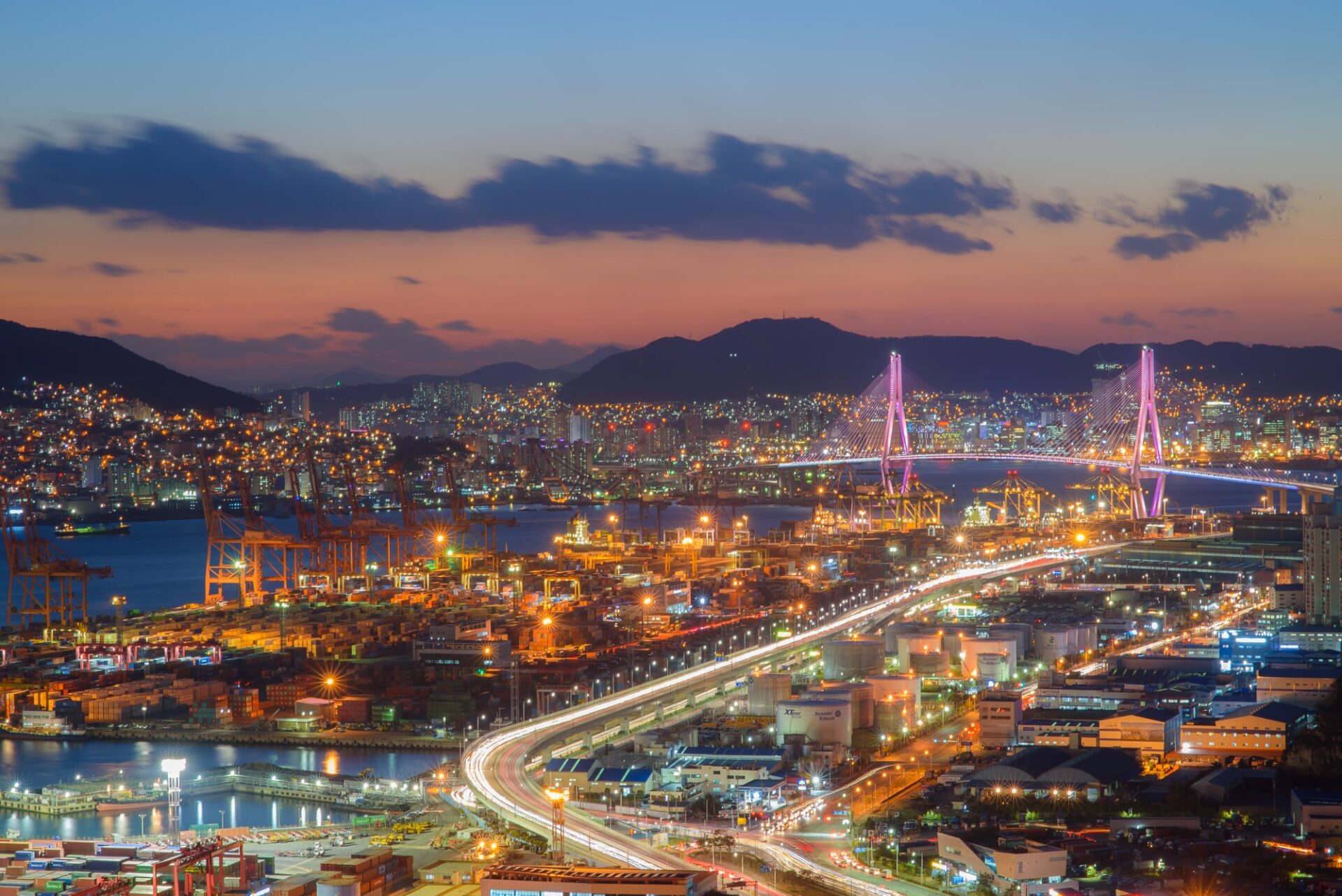 日没が綺麗な釜山の街並み