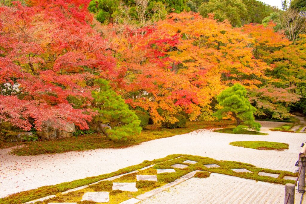 秋の京都旅行に紅葉色づく 南禅寺 天授庵