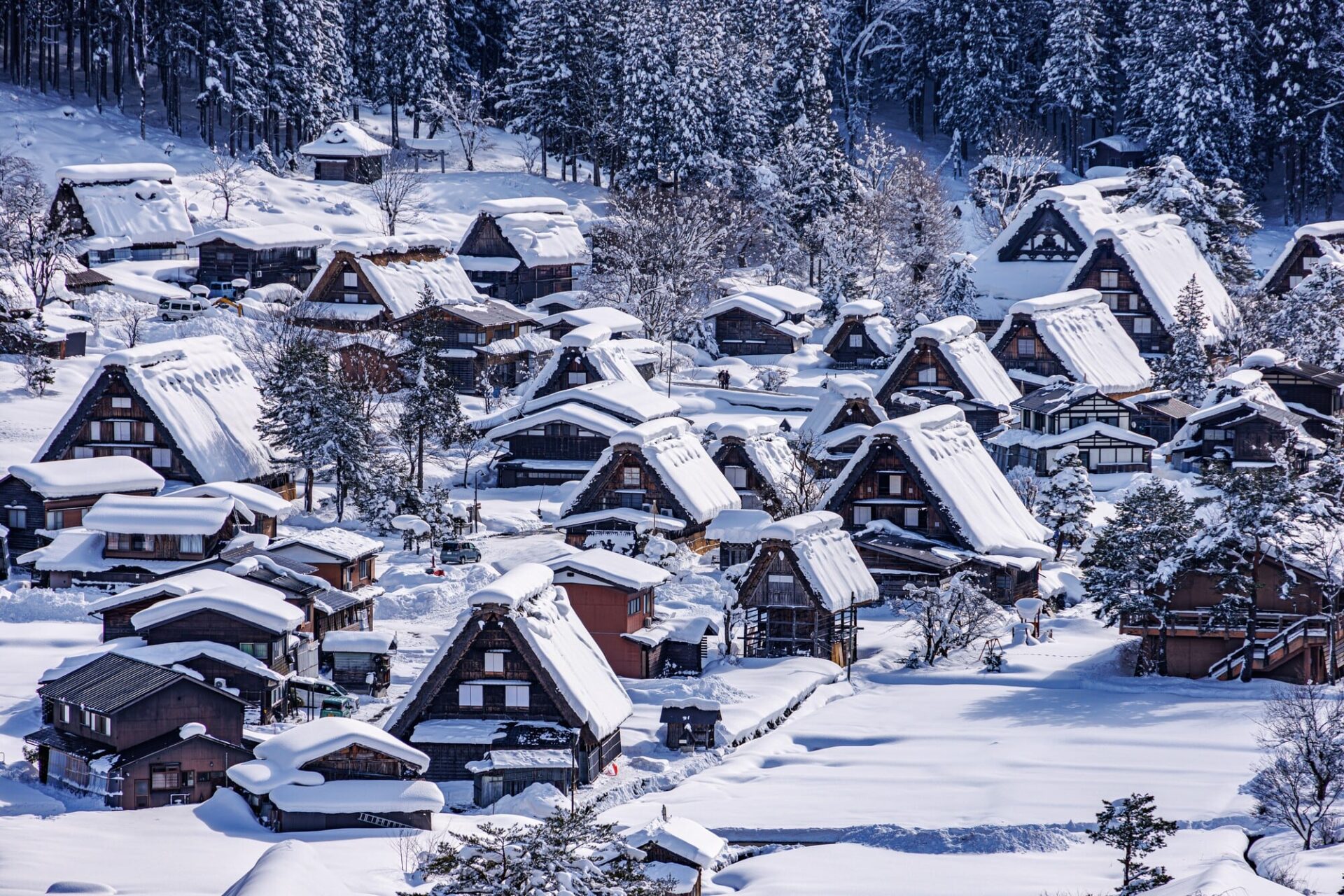 雪の季節の白川郷合掌造り集落の美しい風景