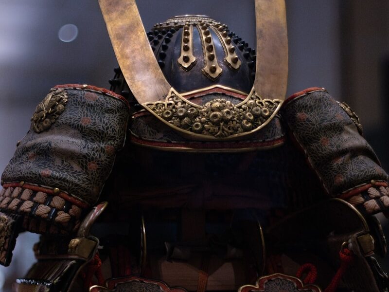 a close up of a helmet on a mannequin