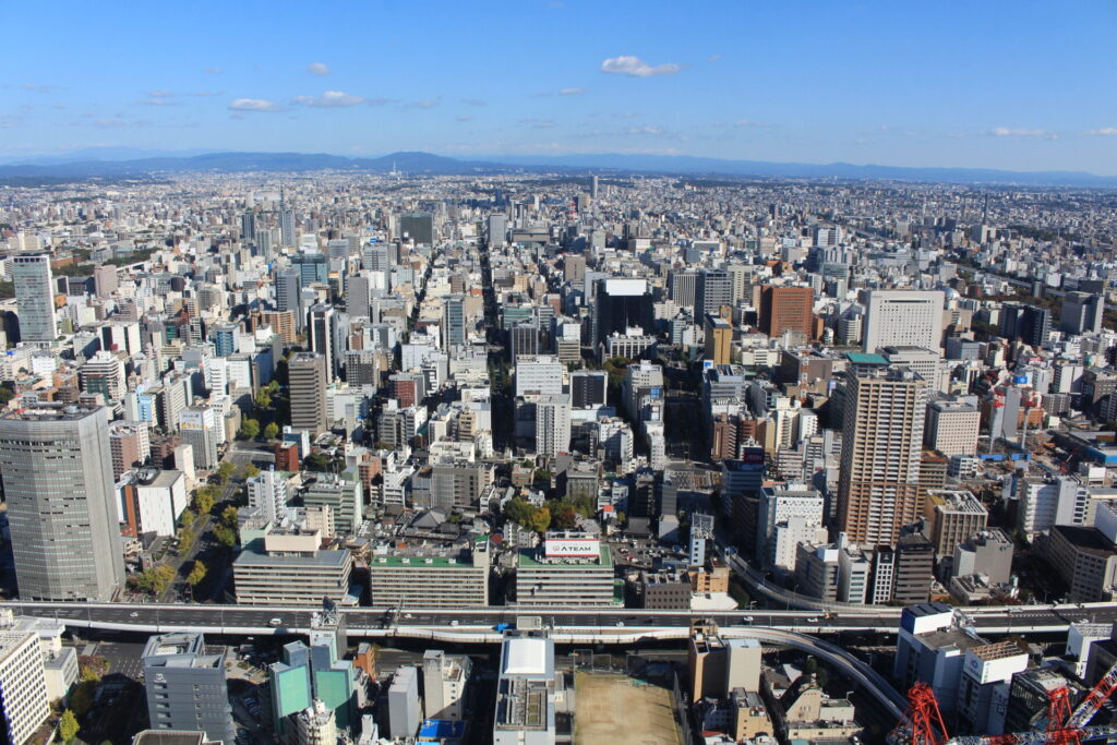 高所から見る名古屋の街並み