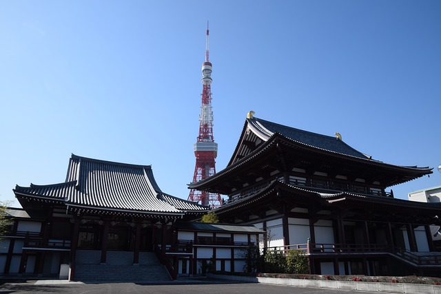 青空と東京タワーと増上寺