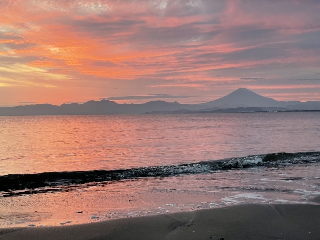 富士山と夕日