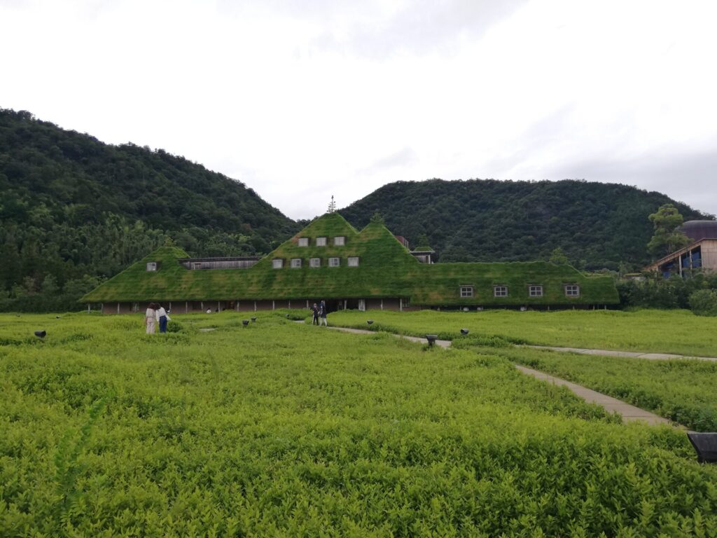 芝で覆われた草屋根のラ コリーナ近江八幡