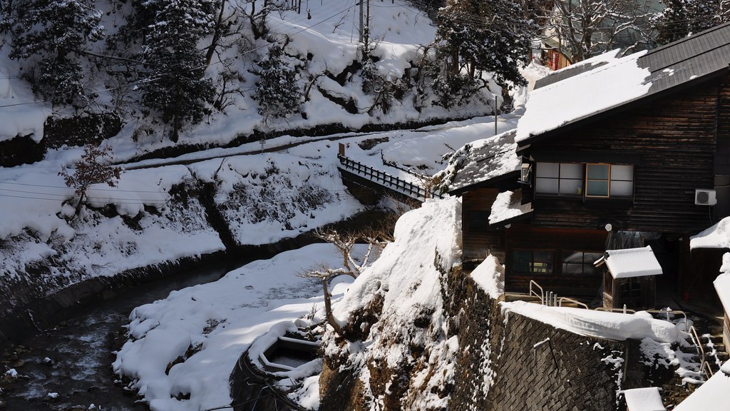 地獄谷温泉で雪景色を見ながら温泉を漫喫