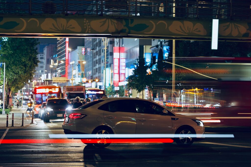 a car driving on a street