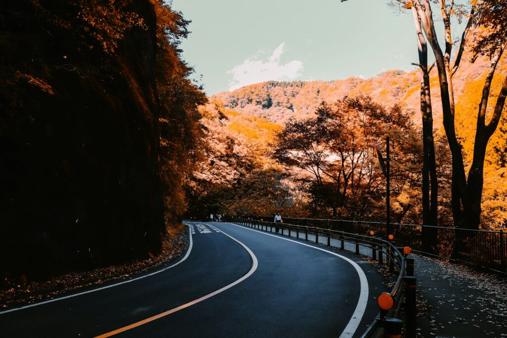 山間部をドライブ