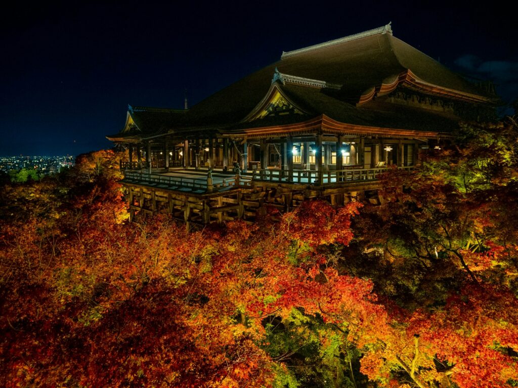 ライトアップされる清水寺