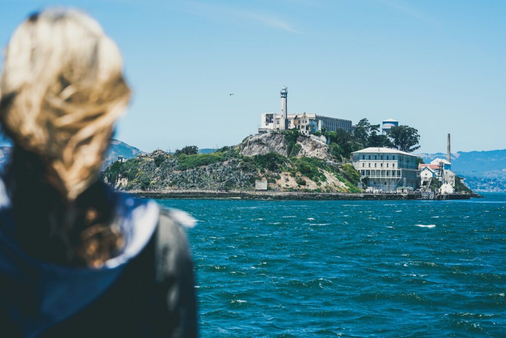 person looking at island