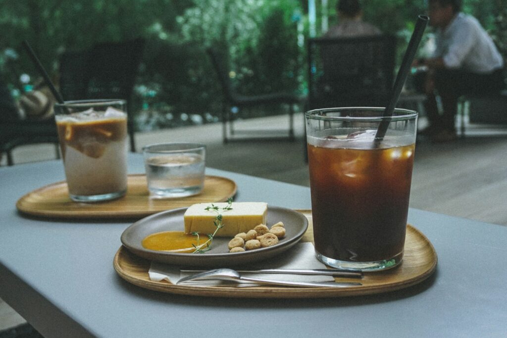 a couple of plates of food on a table